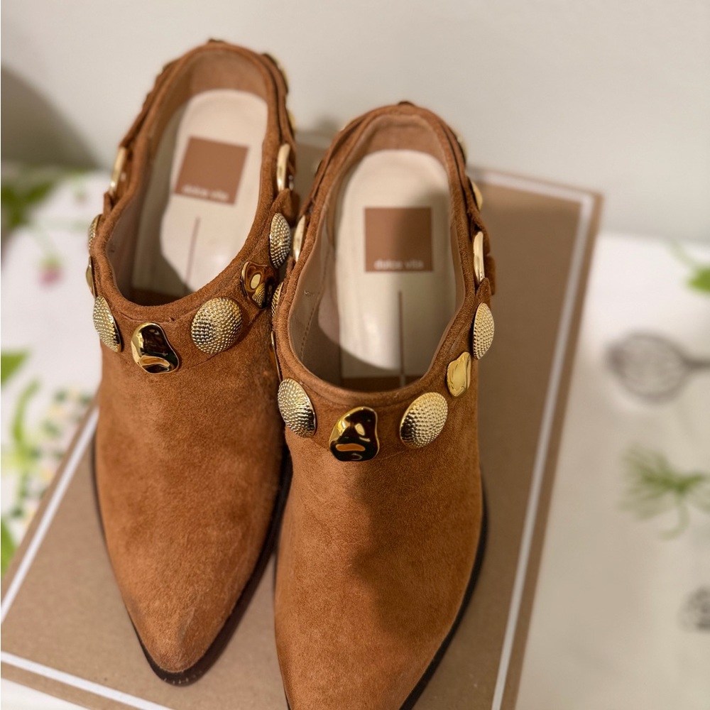 Dolce Vita Brown Ankle Boots with Gold Accents